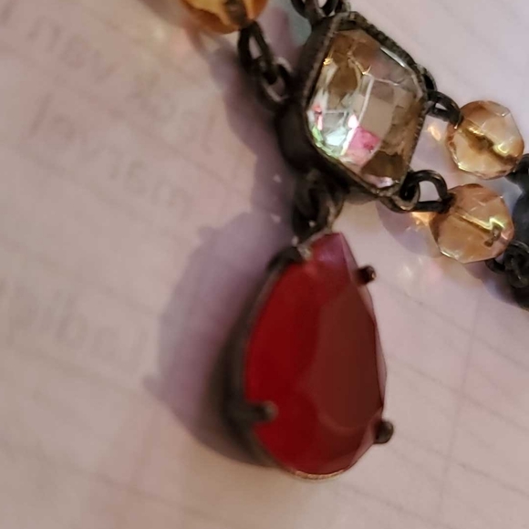 AVON NR Cranberry Orange Red Amber & Clear Crystal 16" Necklace Holiday - Picture 11 of 13